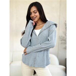 Culture Code Full Size Ribbed Zip Up Drawstring Hooded Jacket